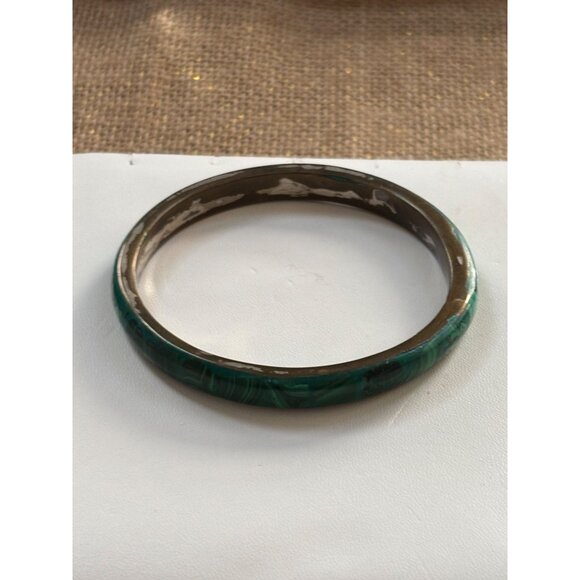 Vintage Green Malachite Stone Bangle Bracelet - Picture 9 of 14